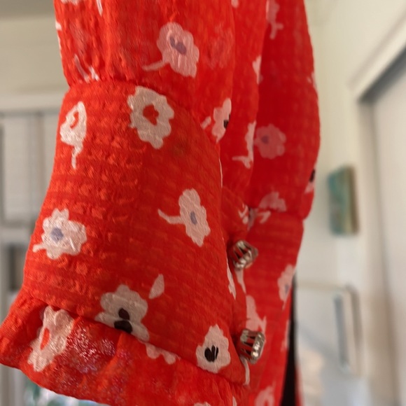 004 Zara Orange Size Medium Printed Knee Length Short Sleeve Dress - Picture 7 of 8